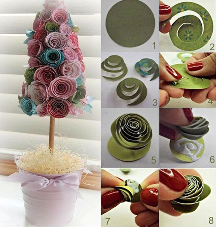 idees-deco-salon-arbre-décoratif-fleurs-spirales-papier idées déco salon