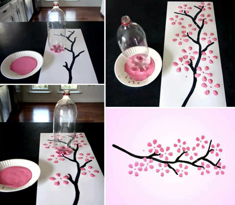 idees-deco-salon-dessins-branche-fleurie-peinture-acrylique-rose