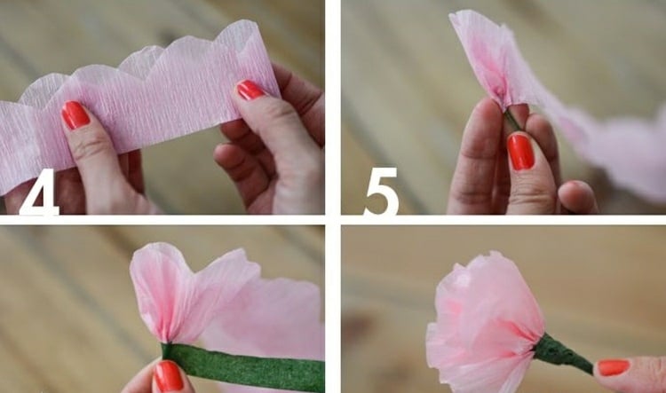 idees-deco-salon-instructions-pliage-fleurs-papier-crêpé-rose