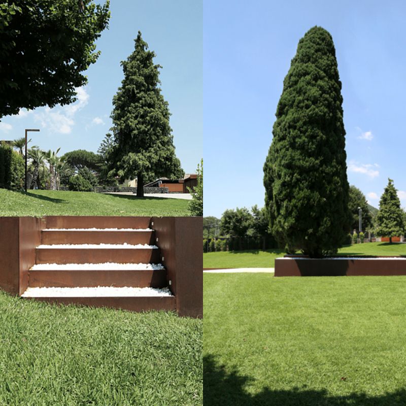 maison-moderne-jardin-acier-corten-escalier-pelouse-sapin