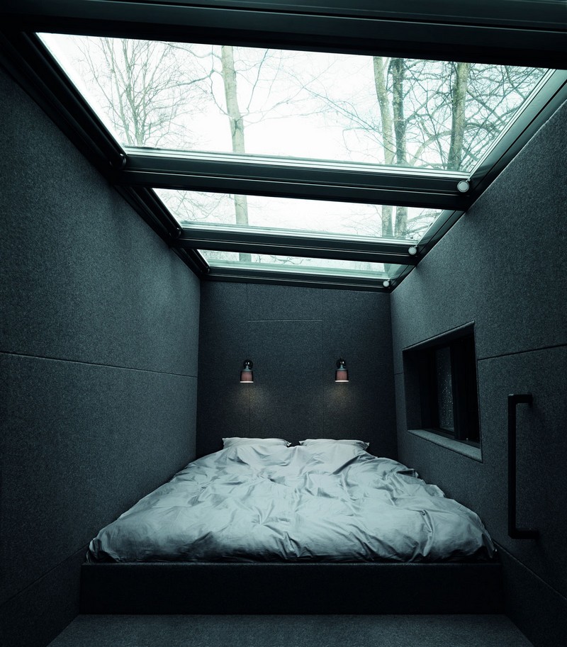 maison préfabriquée design danois chambre plafond vitré