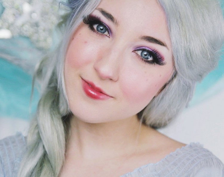 maquillage-Halloween-princesse-Elsa-Reine-Neiges-fard-paupières-pourpre-cils-artificiels maquillage Halloween