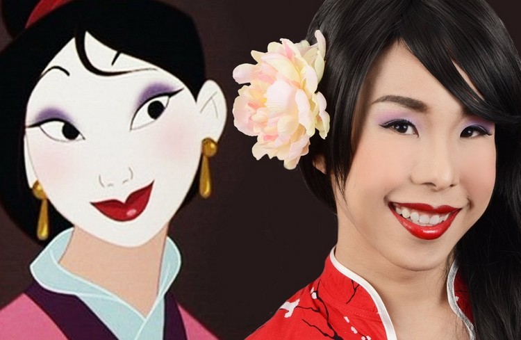 maquillage-Halloween-princesse-Mulan-déguisement-coiffure