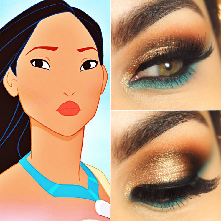 maquillage-Halloween-princesse-Pocahontas-maquillage-fard-paupières-bronze-mascara