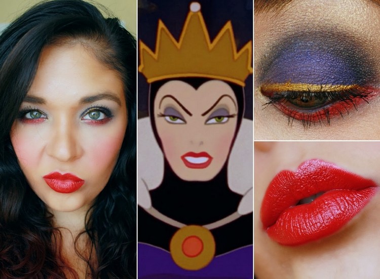 maquillage-Halloween-reine-Blanche-Neige-fard-paupières-pourpre-rouge-eye-liner-or-rouge-lèvres-rouge