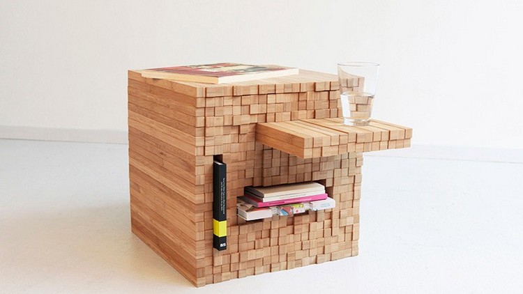 meuble bambou design pratique- table-cube Pixel Studio Intussen