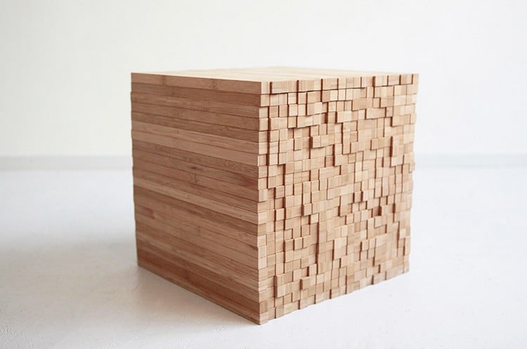 meuble-bambou-design unique table cube 45-45-45 Pixel Studio Intussen