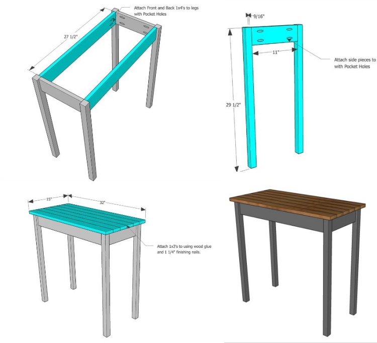 meuble-bureau bois cérusé style vintage assembler -éléments
