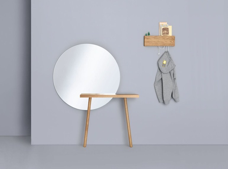 meuble d’entrée -étagère-murale-table-console-haute-miroir-rond-HIDE & PARK - ZEITRAUM1