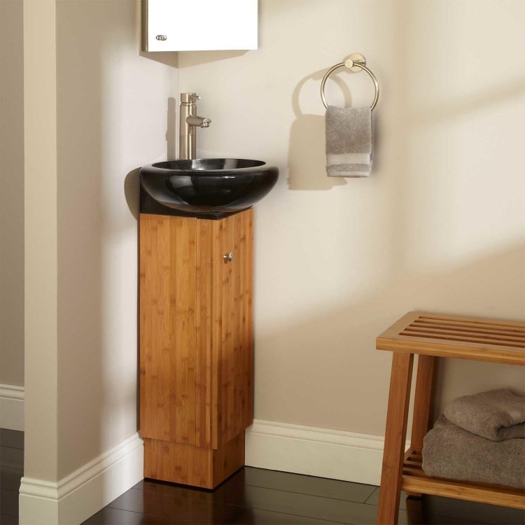 meuble-salle bain bambou colonne sous-lavabo angle rangement