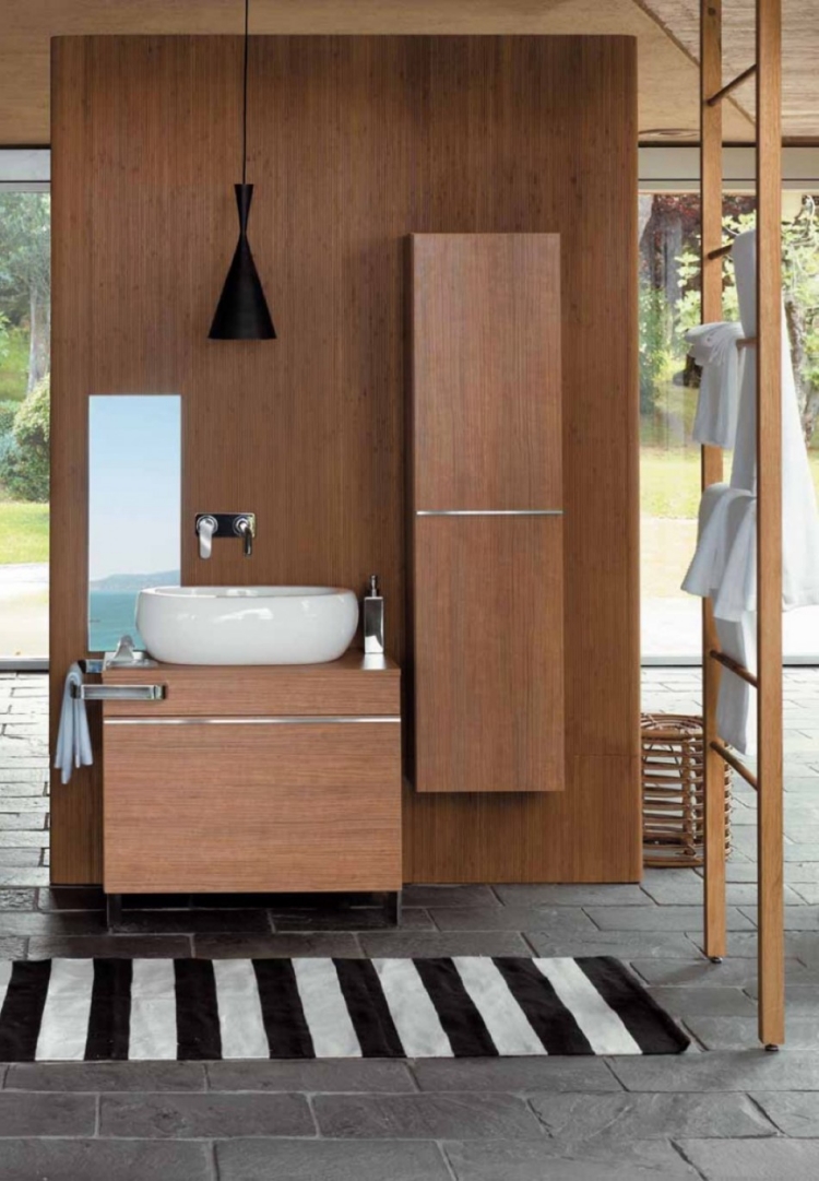 meuble-salle-bain-bambou meuble sous-lavabo colonne suspendue