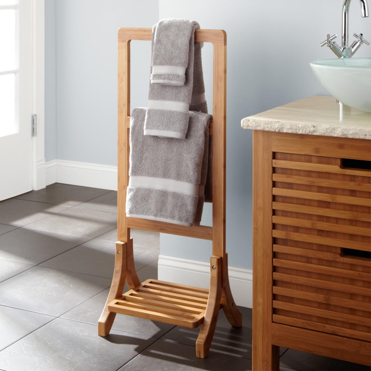 meuble salle bain bambou porte-serviettes assorti