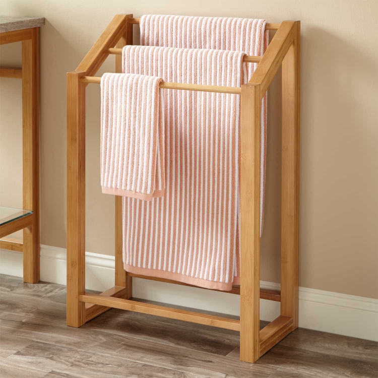 meuble salle bain bambou porte-serviettes poser assorti