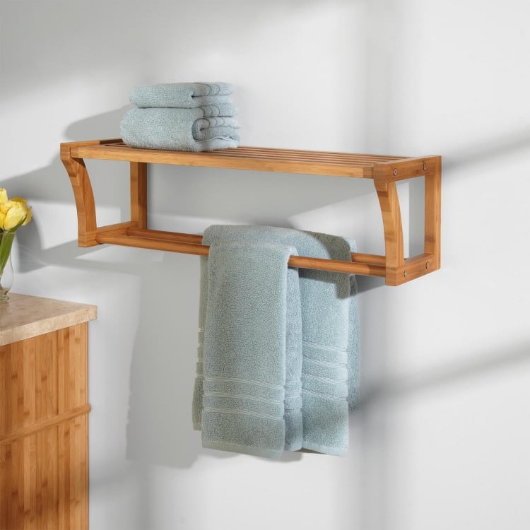 meuble salle de bain bambou étagère porte-serviettes