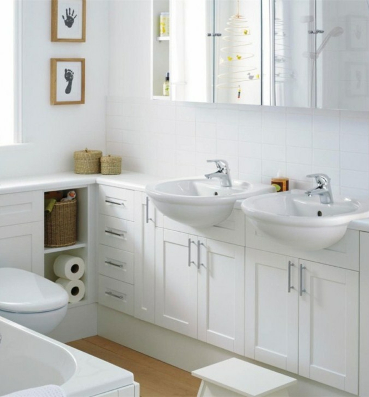 meuble-vasque salle bain blanc 2 lavabos semi-encastrés