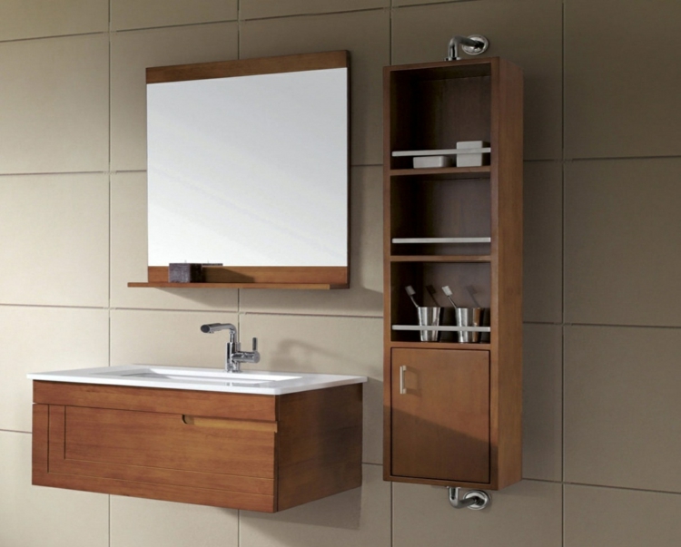 meuble vasque-salle-bain bois massif miroir colonne assortis