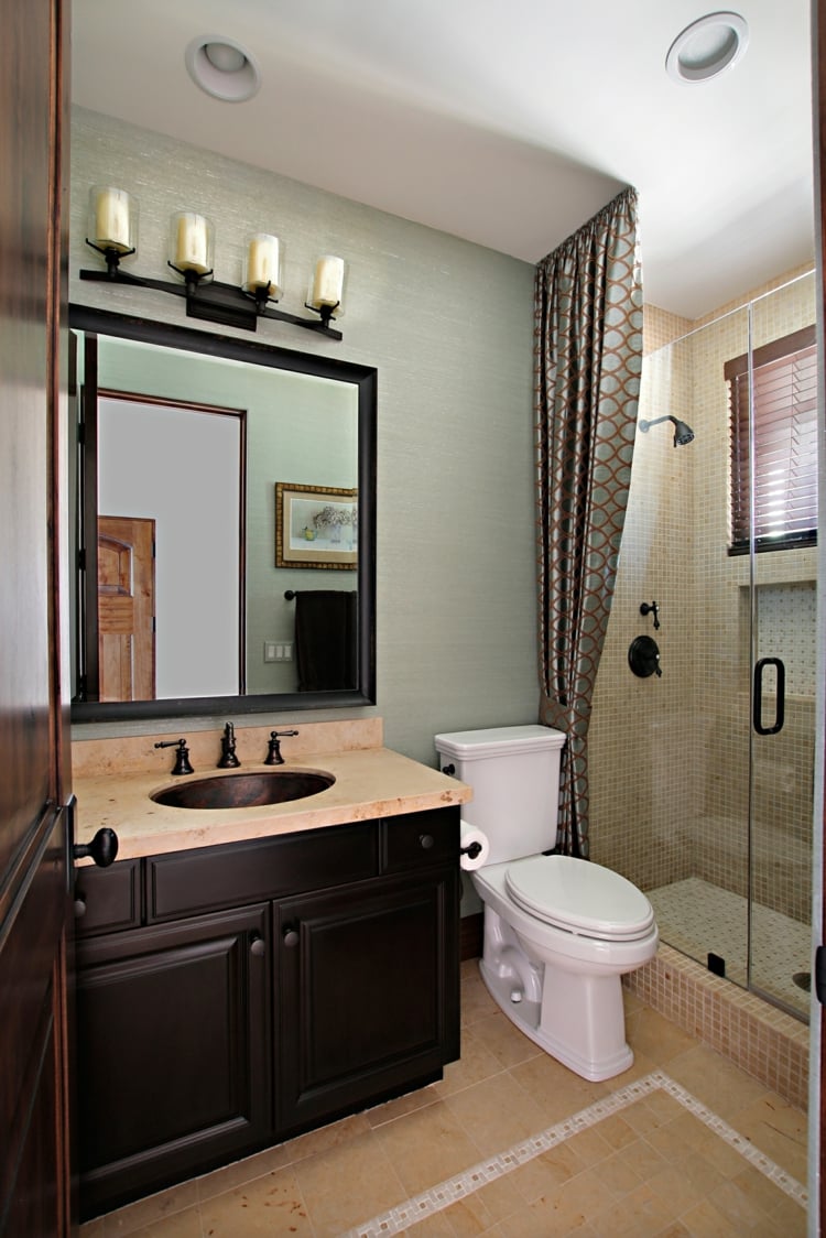 meuble-vasque salle-bains-bois massif plan pierre lavabo encastré