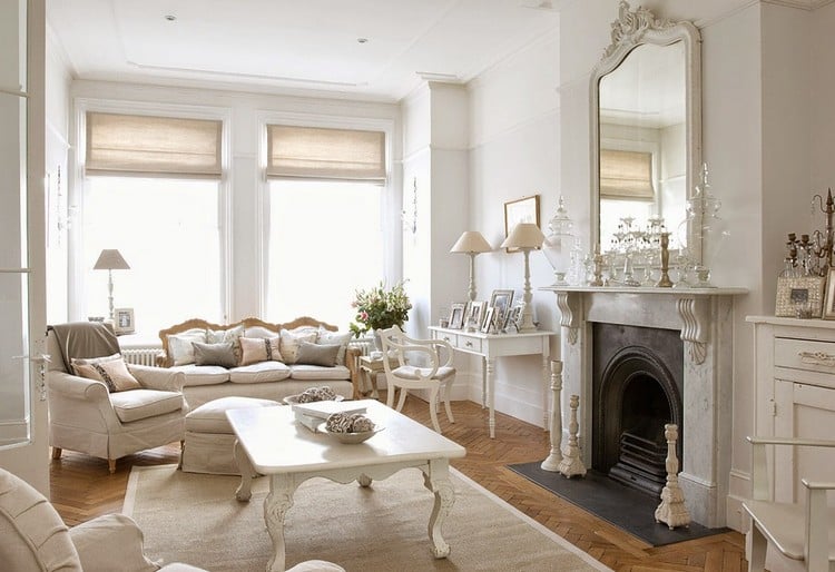 meubles shabby chic -blancs-salon-blanc-table-basse-blanche-vintage