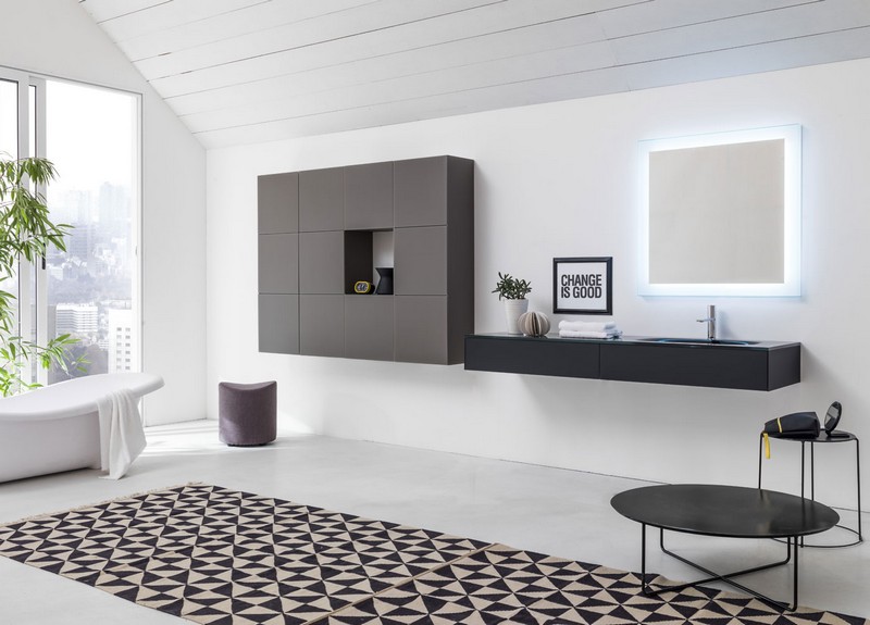 miroir-salle bain lumineux Artelinea design noir blanc meuble taupe