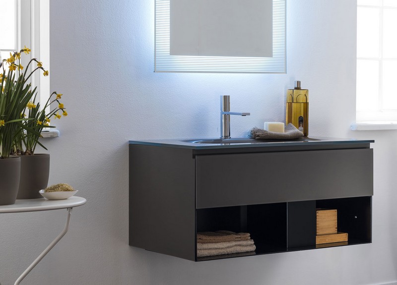 miroir-salle bain lumineux Artelinea meuble sous-lavabo noir mat