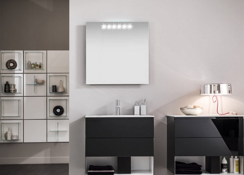 miroir-salle-bain-lumineux LED Artelinea meubles noir laqué rangement verre