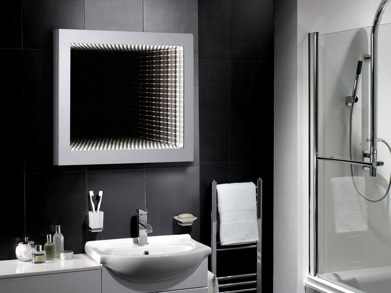 miroir salle de bain lumineux carrelage noir lavabo semi-encastré