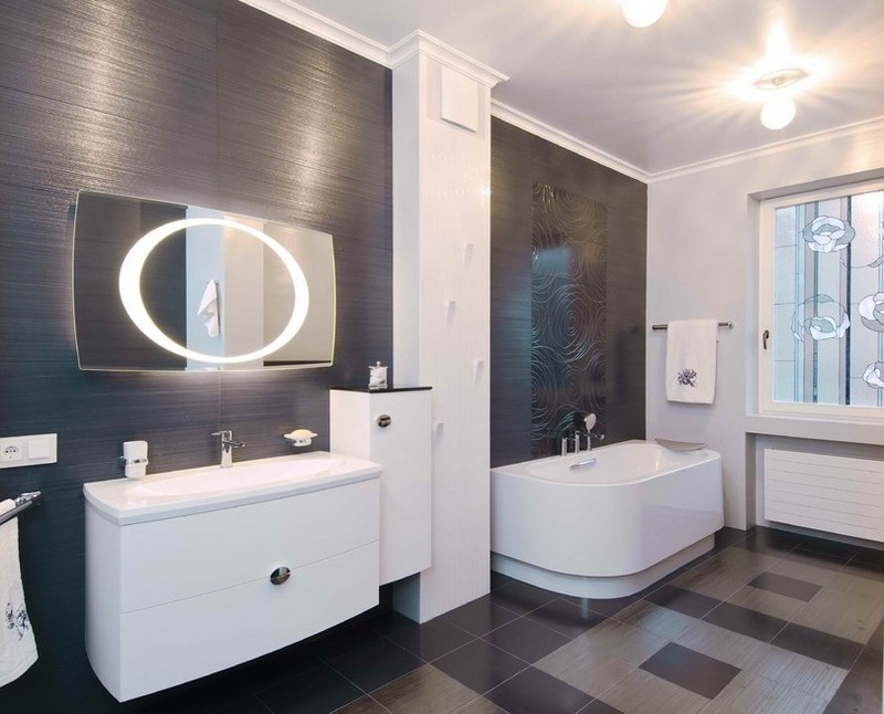 miroir-salle-bain-lumineux design italien Antonio Lupi carrelage taupe