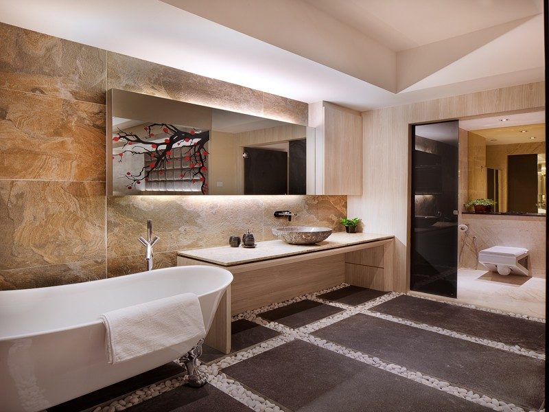 miroir-salle-bain lumineux éclairage indirect design italien Rifra sol galets