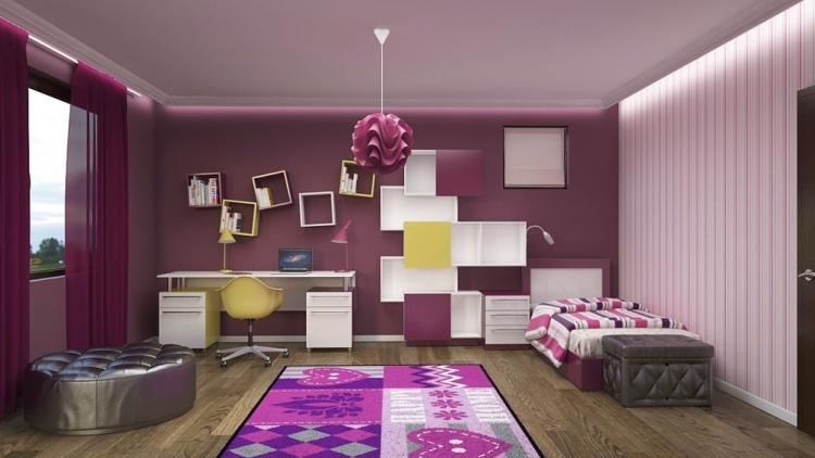 mobilier-chambre-fille-ado-peinture-murale-pourpre-meuble-rangement-modulaire-papier-peint-rayé