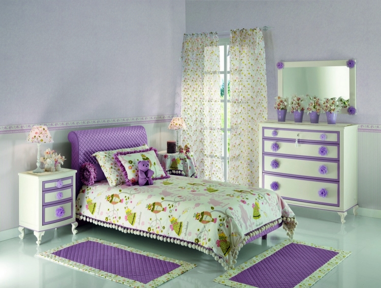 mobilier-chambre-fille-ensemble-lit-commode-blanc-lavande-literie-motif-hibou