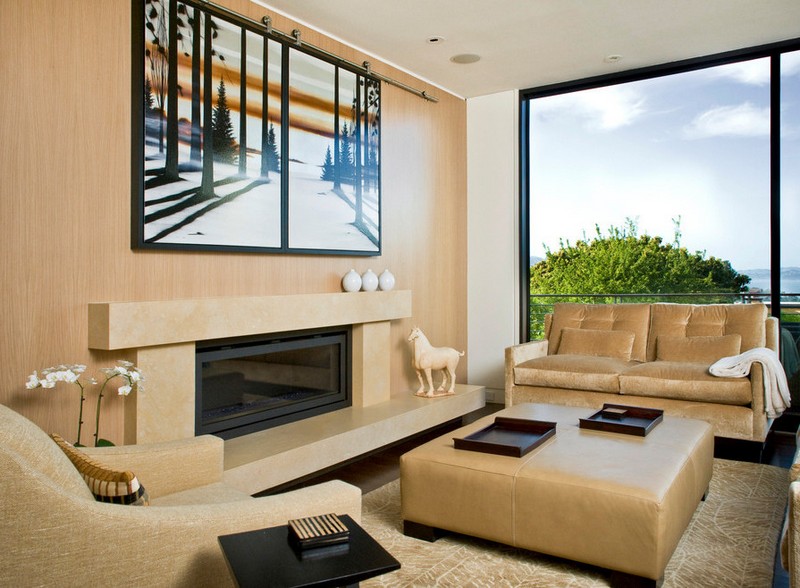 mobilier salon murs beige cheminée-contemporaine panneau rail