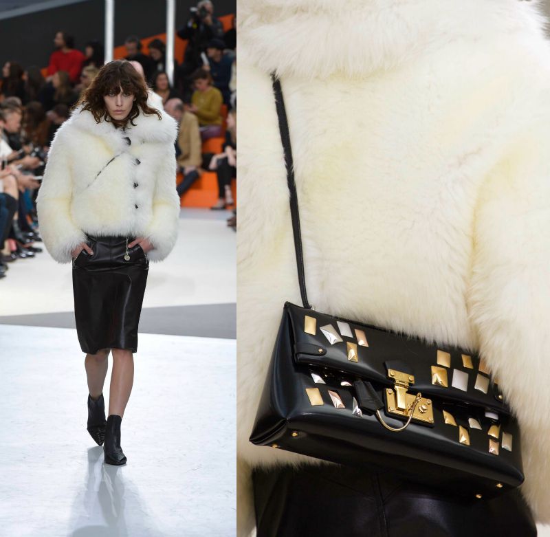 mode-automne-hiver-2015-femme-manteau-fausse-fourrure-blanche-jupe-cuir