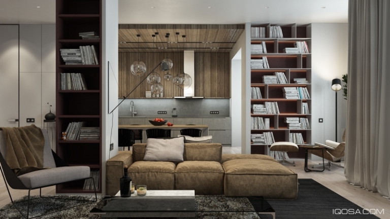 parquet-massif-bois clair tapis gris mobilier luminaires design