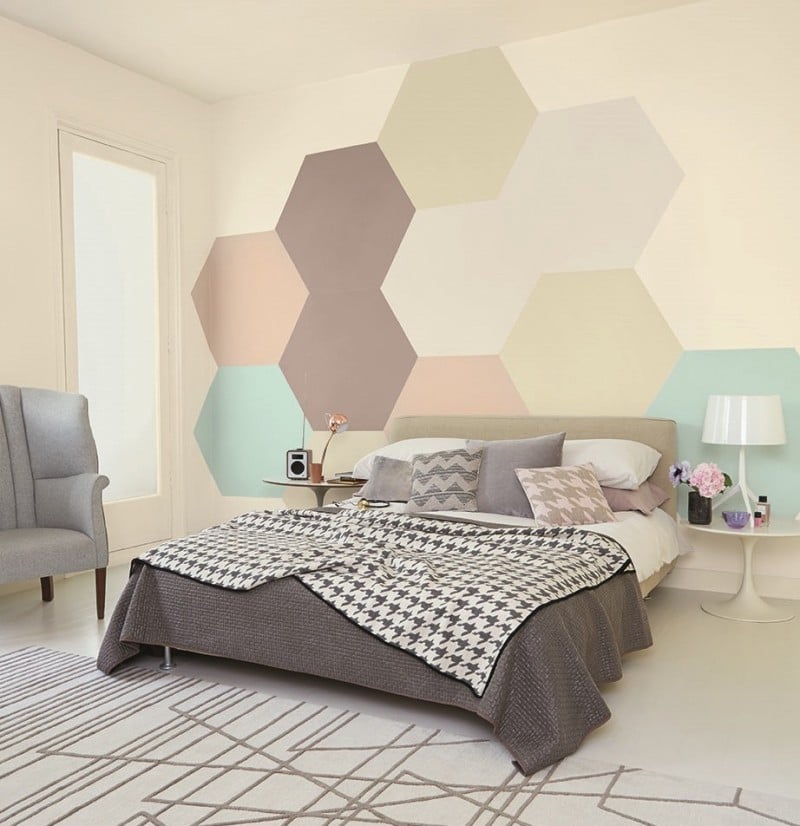 peintured'intérieur artistique chambre adulte hexagons tons pastel