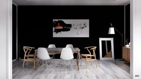 peinture-murale-noire-salle-manger-design-scandinave
