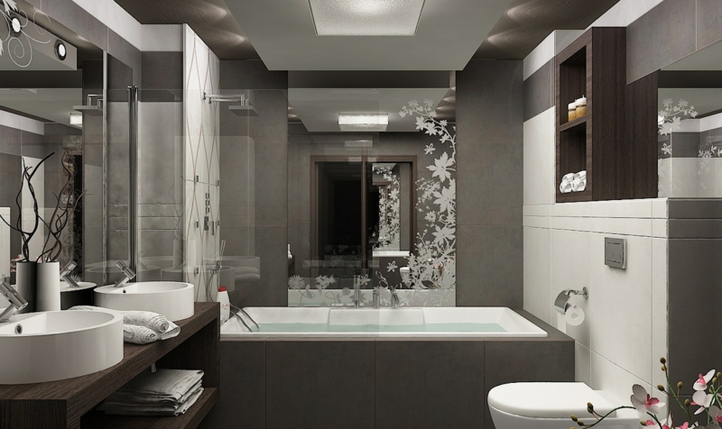 petite-salle-de-bains-baignoire-rectangulaire-double-vasque-motif-floral