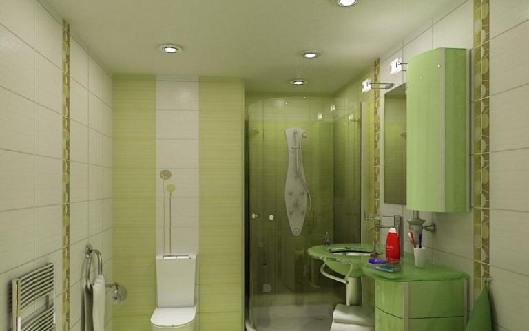 petite-salle-de-bains-couleur-vert-menth-toilettes-armoire-murale