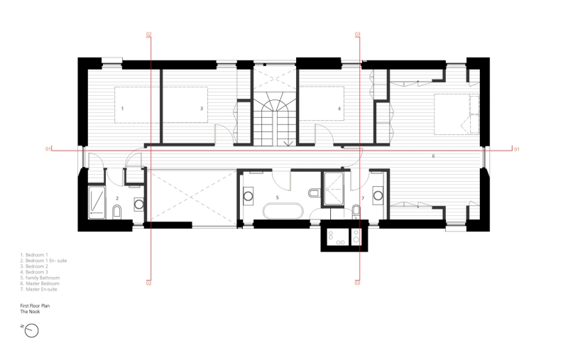 plan architectural maison 2 étages rustique moderne
