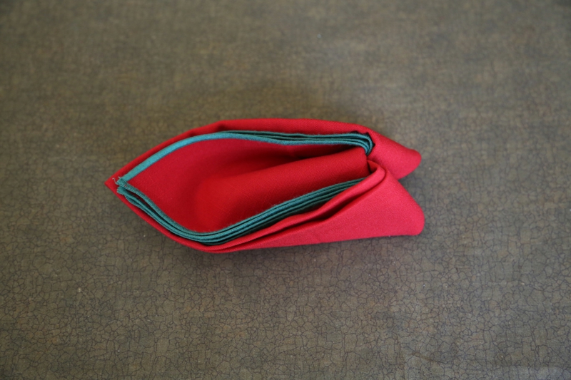 pliage-serviette Noël oiseau paradis serviette tissu rouge bords verts