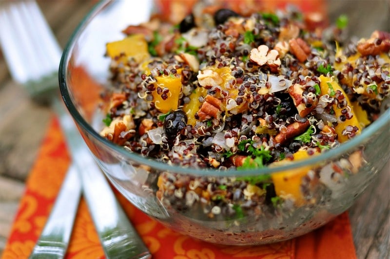 salade automne fruits légumes quinoa potiron oignons cuits