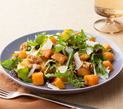 salade d'automne fruits légumes roquette citrouille noix fromage