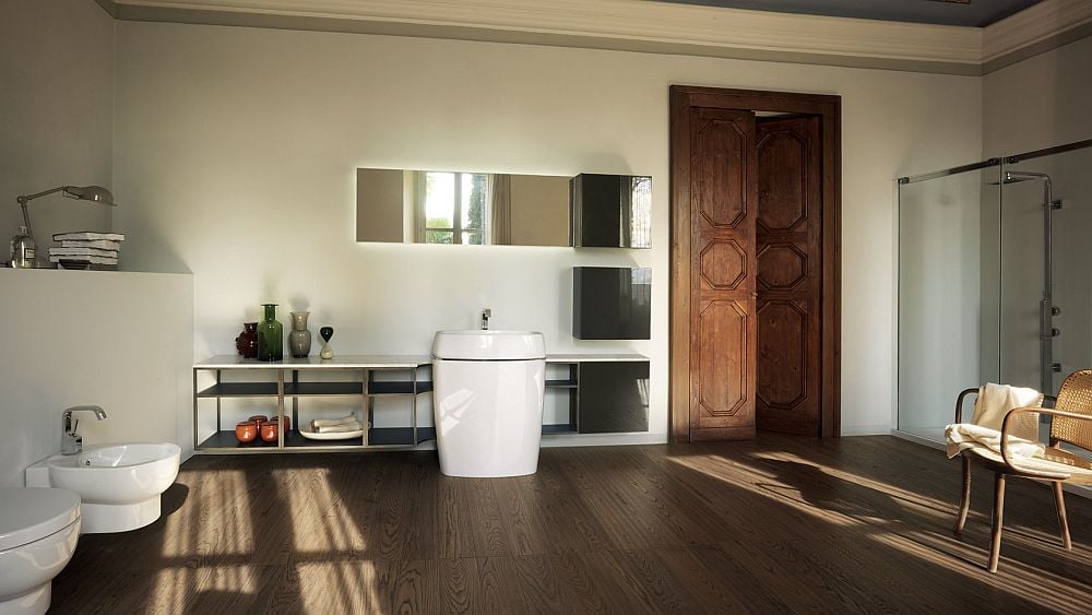 salle-bain italienne sanitaire sol parquet Habi design Scavolini