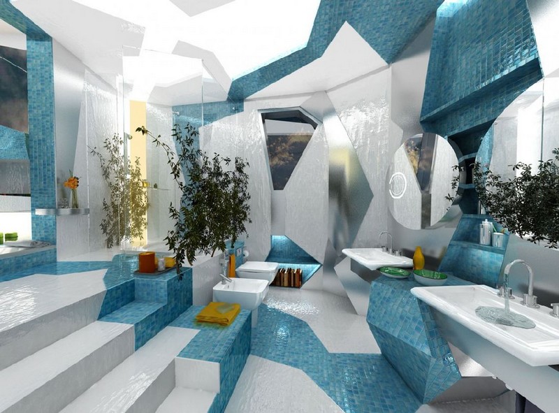 salle-bains design extraordinaire mosaique bleu-turquoise blanche