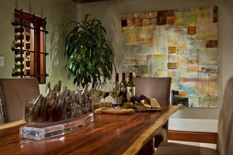 salle-manger-moderne-sombre-chaises-cuir-gris-table-manger-bois-massif salle à manger moderne