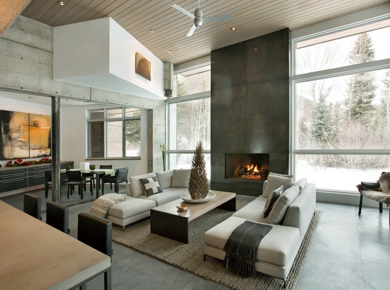 salon gris beige cheminée-contemporaine ouverte