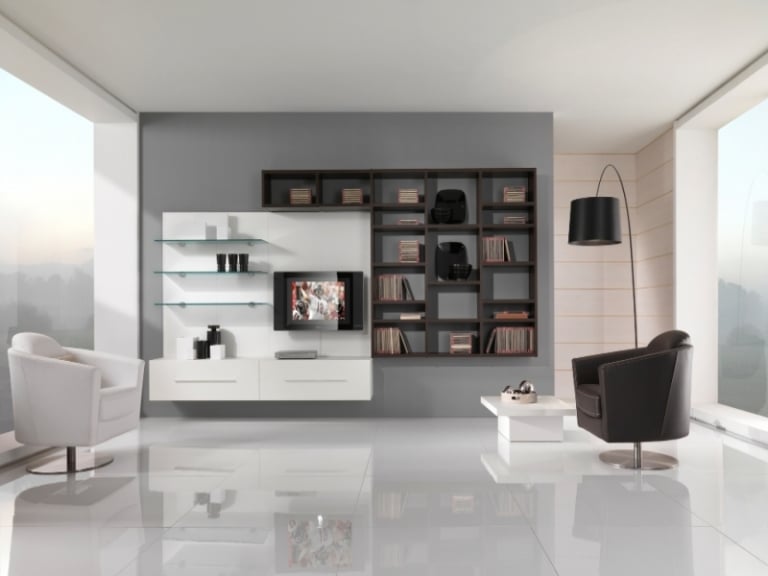 salon-moderne blanc -noir gris fauteuils design pied central