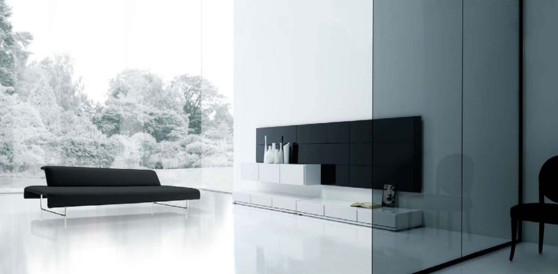 salon-moderne blanc noir meubles design minimaliste