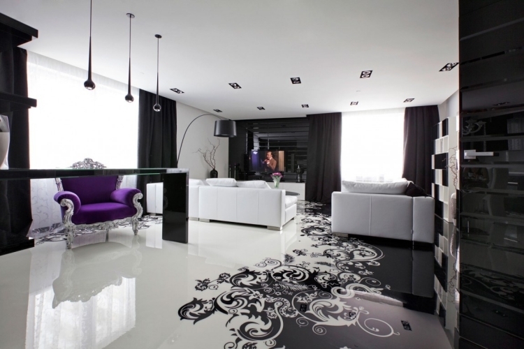 salon-noir-et-blanc-carrelage-sol-fauteuil-violet