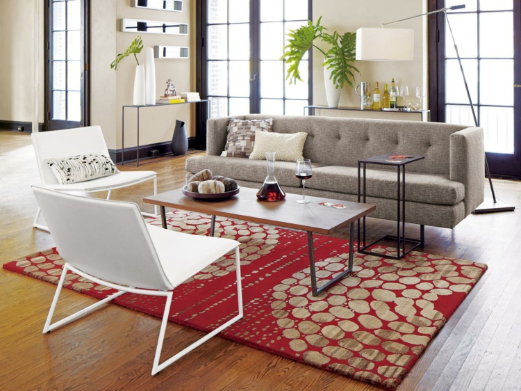 tapis-salon-moderne-rouge-motifs-abstraits-beiges-mobilier-design