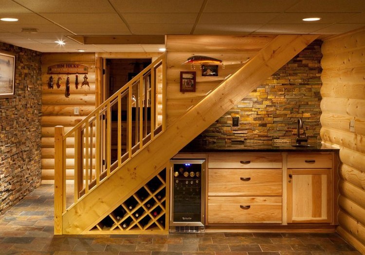 amenagement-sous-escalier-kitchenette-cave-vin-bois aménagement sous escalier